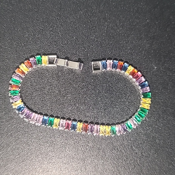 Rainbow Emerald Cut Rectangle Multi-Color  Crystal  Bracelet - Picture 1 of 3